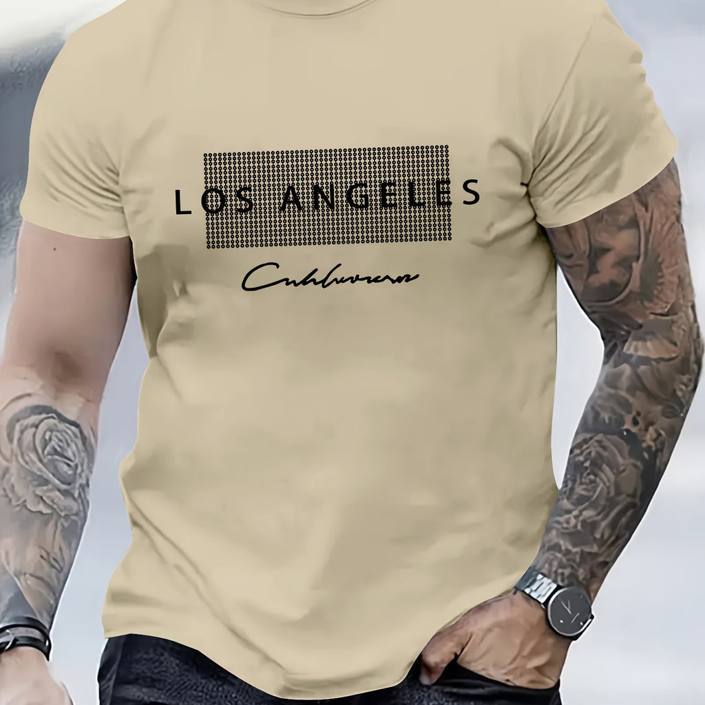 Maglietta a maniche corte Valstrend shop, t-shirt casual estivo con stampa Los Angeles, ideale per uomini.