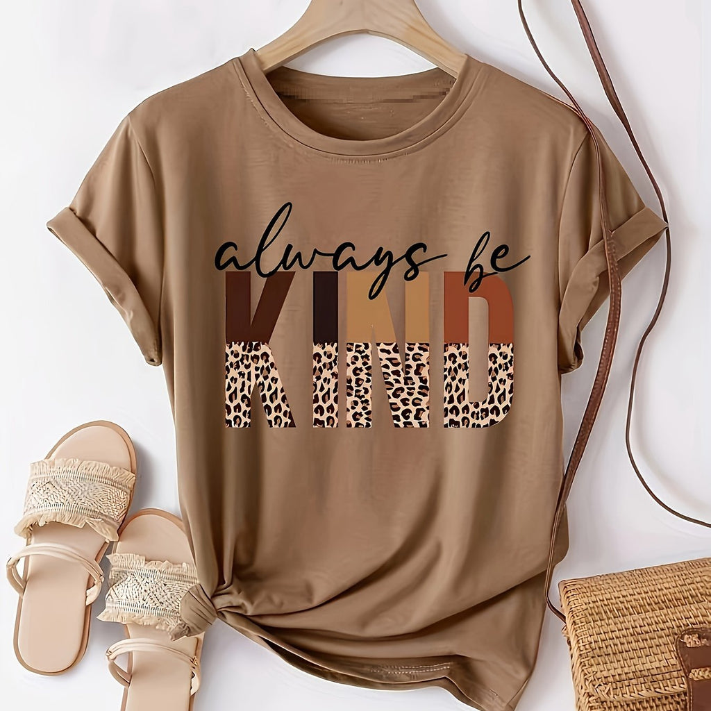 T-shirt donna Valstrend con stampa lettera, maniche corte, collo rotondo, perfetta per primavera ed estate, abbigliamento casual
