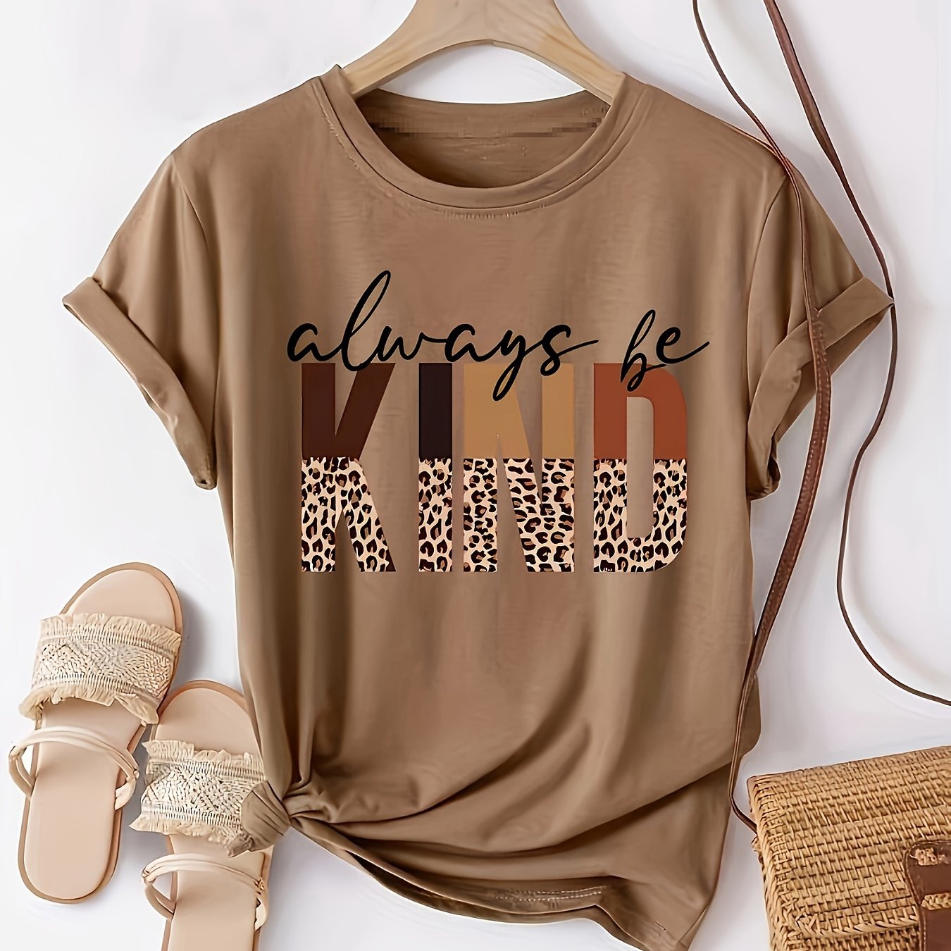 T-shirt donna Valstrend con stampa lettera, maniche corte, collo rotondo, perfetta per primavera ed estate, abbigliamento casual