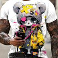 Maglietta estiva Valstrend da uomo con stampa di orso cartoon, manica corta, tessuto in poliestere elasticizzato, stile casual e sportivo