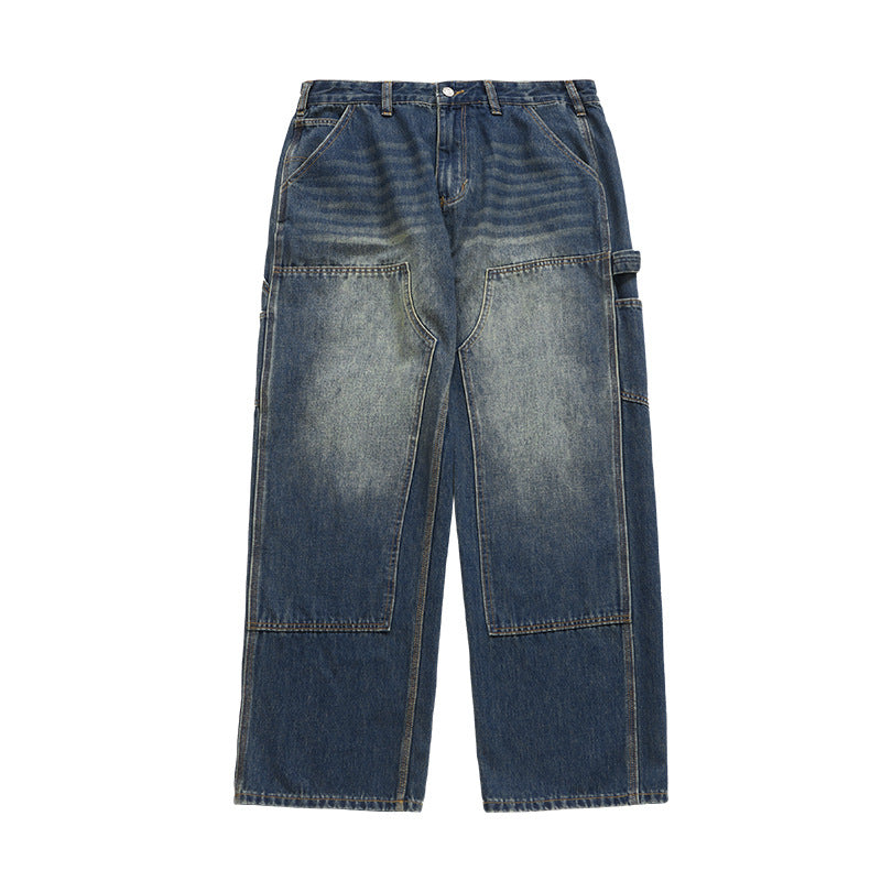 Jeans uomo Valstrend retro dritti e larghi, stile casual, mostrati su un manichino con dettaglio sulla vestibilità e il tessuto.