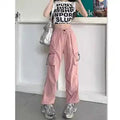 Pantaloni ampi hip hop donna Valstrend Shop, stile retrò americano, con bretelle e taglio wide-leg in tessuto denim.
