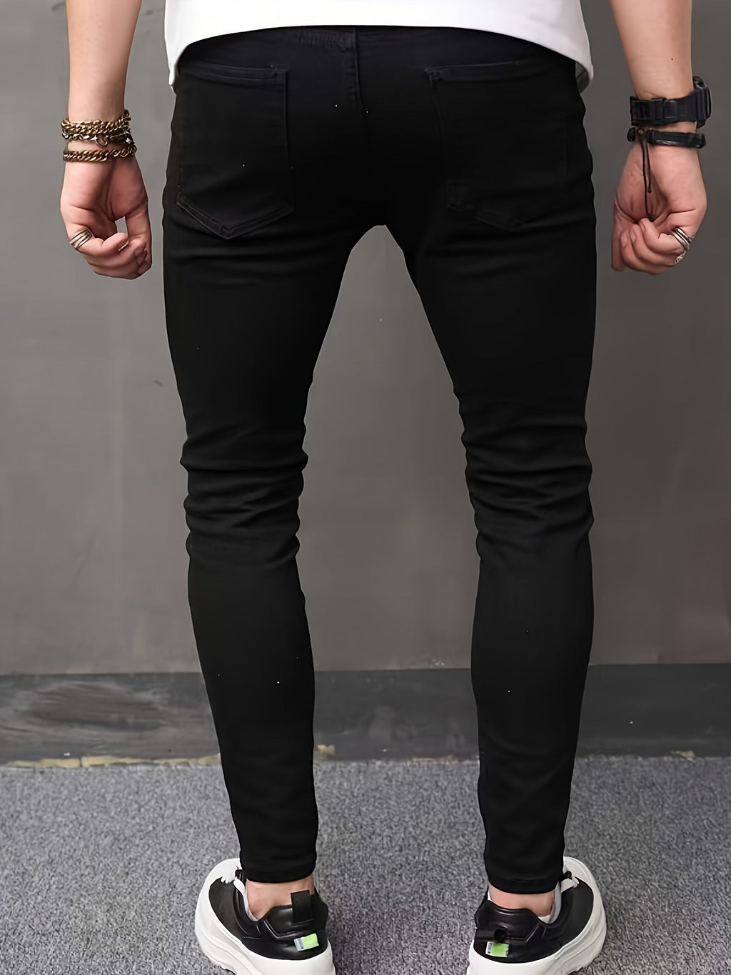 Jeans skinny casual da uomo Valstrend, strappati e aderenti, stile street chic, tessuto elasticizzato di media vestibilità.
