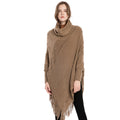 Maglione in acrilico con frange, collo alto e maniche calde, stile poncho, marca Valstrend shop, ideale per l'inverno.