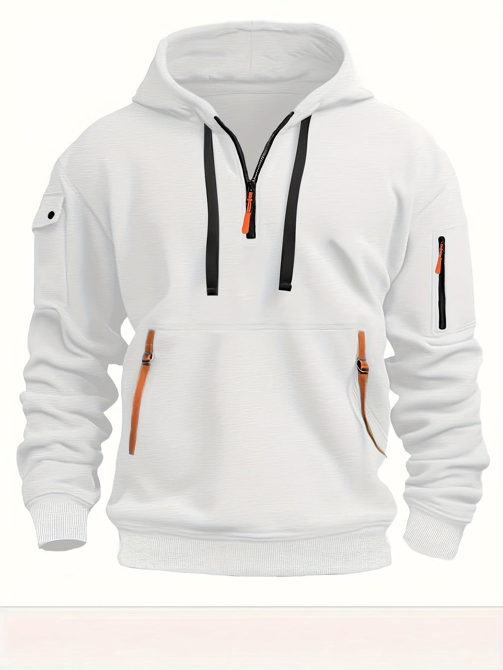Felpa da uomo Valstrend con cappuccio, mezza zip, tasca kangaroo e zip multiple, ideale per sport e attività all'aperto.
