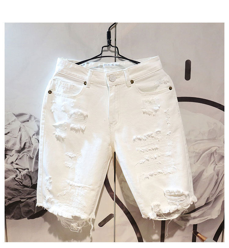 Pantaloncini corti da uomo Valstrend, estivi, strappati, a cinque punti, larghi e dritti, stile casual e rilassato