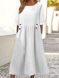 Plus Size Casual Round Neck Shirt With Half Sleeve Button Dress Women