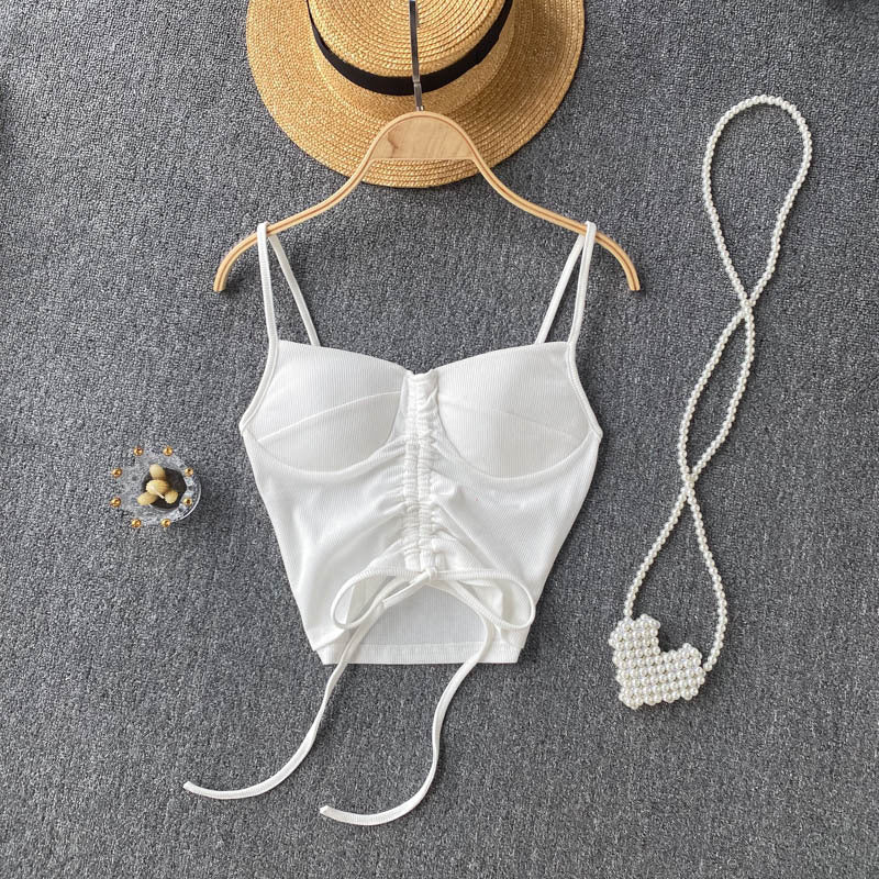 Canotta donna Valstrend vestaglia slim fit con coulisse, tessuto leggero e stile elegante, vista frontale.