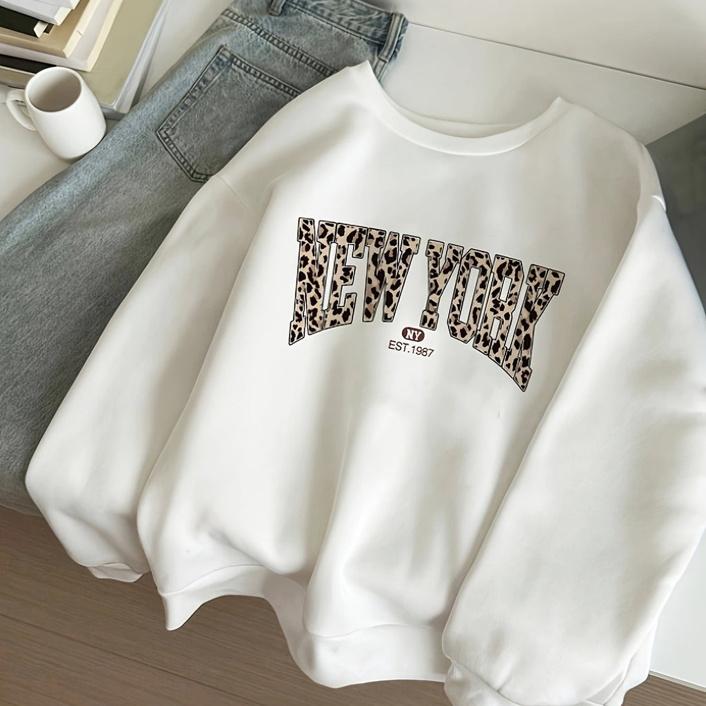 Letter Print Sweatshirt, Long Sleeve Crew Neck Casual Sweatshirt For Winter & Fall, Women's Clothing