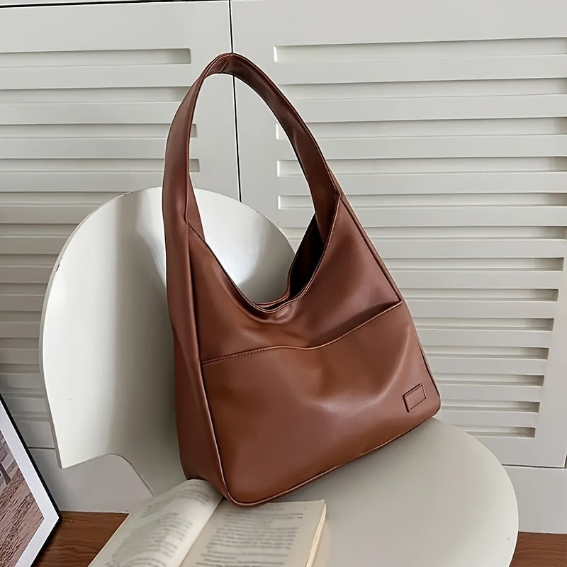 Elegant Large Capacity Hobo Bag for Women - Minimalist Solid Color, Faux Leather Shoulder Tote with Secure Clasp Closure