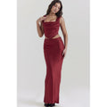 Top senza maniche e gonna stretta rosso per donna, vestito due pezzi Valstrend, look sexy e alla moda