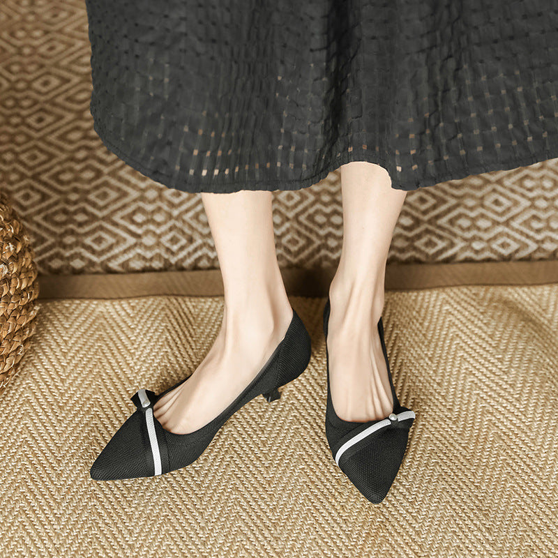 Scarpe stiletto a punta con motivo a maglia, scarpe basse in tessuto intrecciato Valstrend, eleganti e moderne.