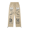 Summer Thin Cotton Terry Letter Print Men And Women All-matching Loose Straight Casual Trousers