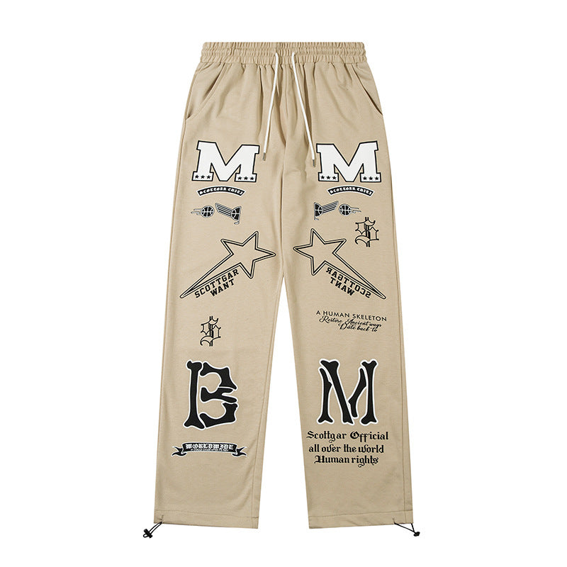 Summer Thin Cotton Terry Letter Print Men And Women All-matching Loose Straight Casual Trousers