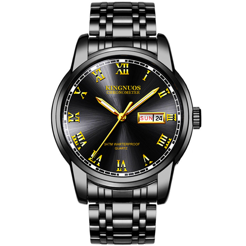 Orologio da polso Valstrend con cinturino in acciaio, calendario doppio e design elegante per business e uso quotidiano