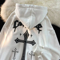 Felpa oversize unisex Valstrend con stampa a croce, morbida e comoda, visibile con cappuccio e dettagli di design.