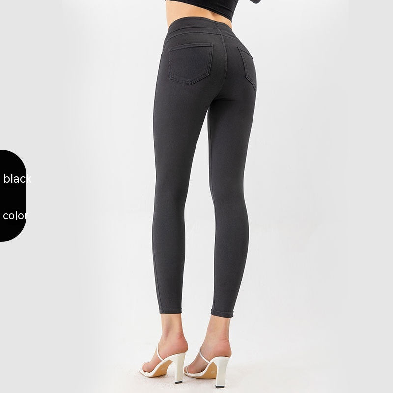Pantaloni yoga donna in denim Valstrend, vita alta, aderenti, con tasche, ideali per sport e casual, pantaloni stretti slim fit