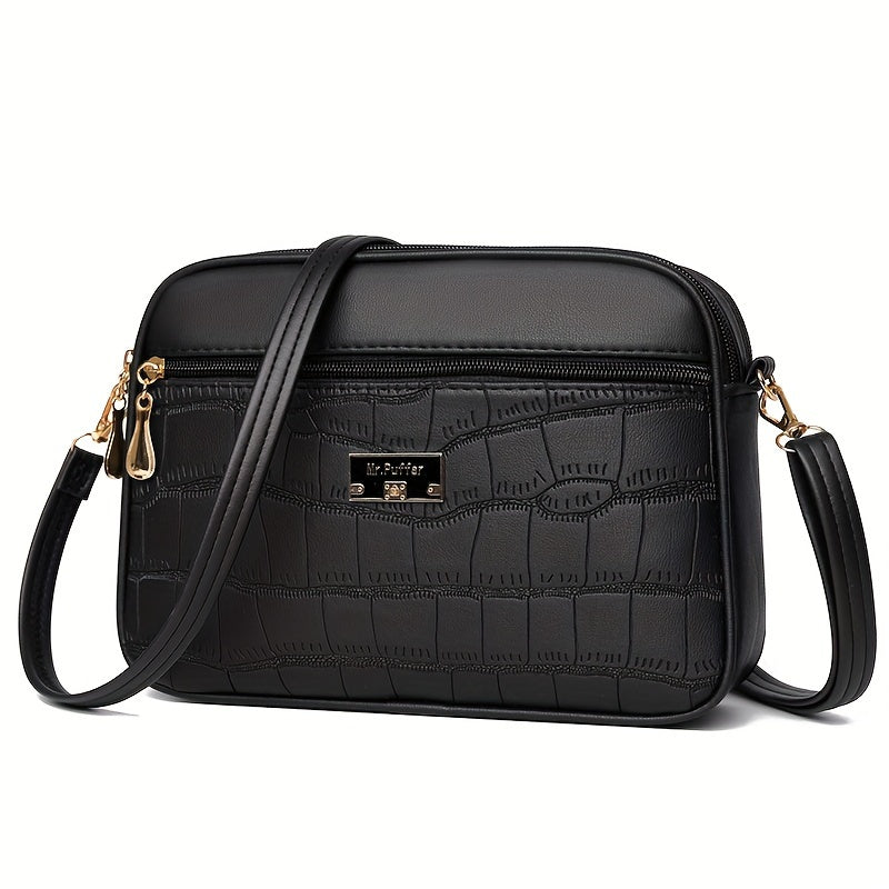 Borsa a spalla classica in pelle effetto rettile, piccola e minimalista, colore solido, stile donna di mezza età, marchio Valstrend.
