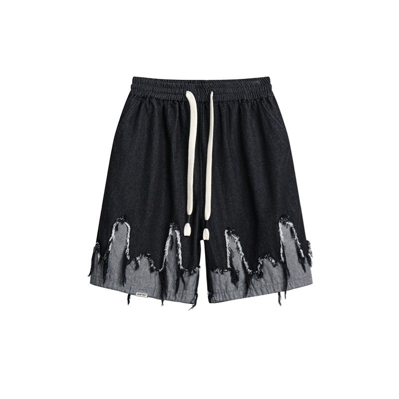 Shorts in denim con bordi sfilacciati di marca Valstrend, stile distressed, con dettagli usurati e tagli alla moda.