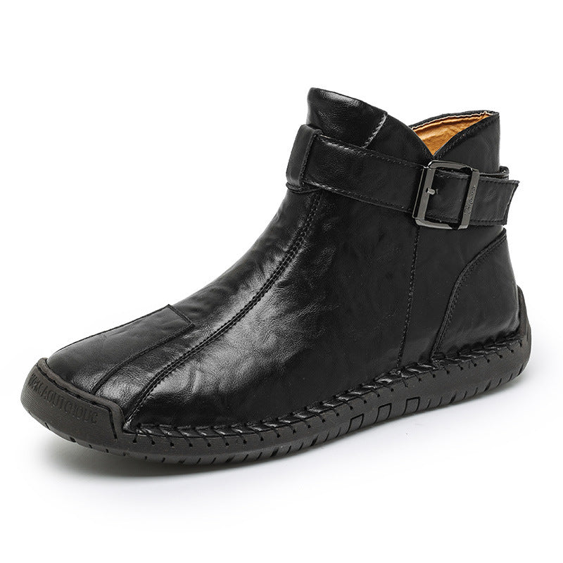 Stivali casual da uomo Valstrend in vera pelle, altezza sopra la caviglia, stile commerciale con suola robusta e design elegante