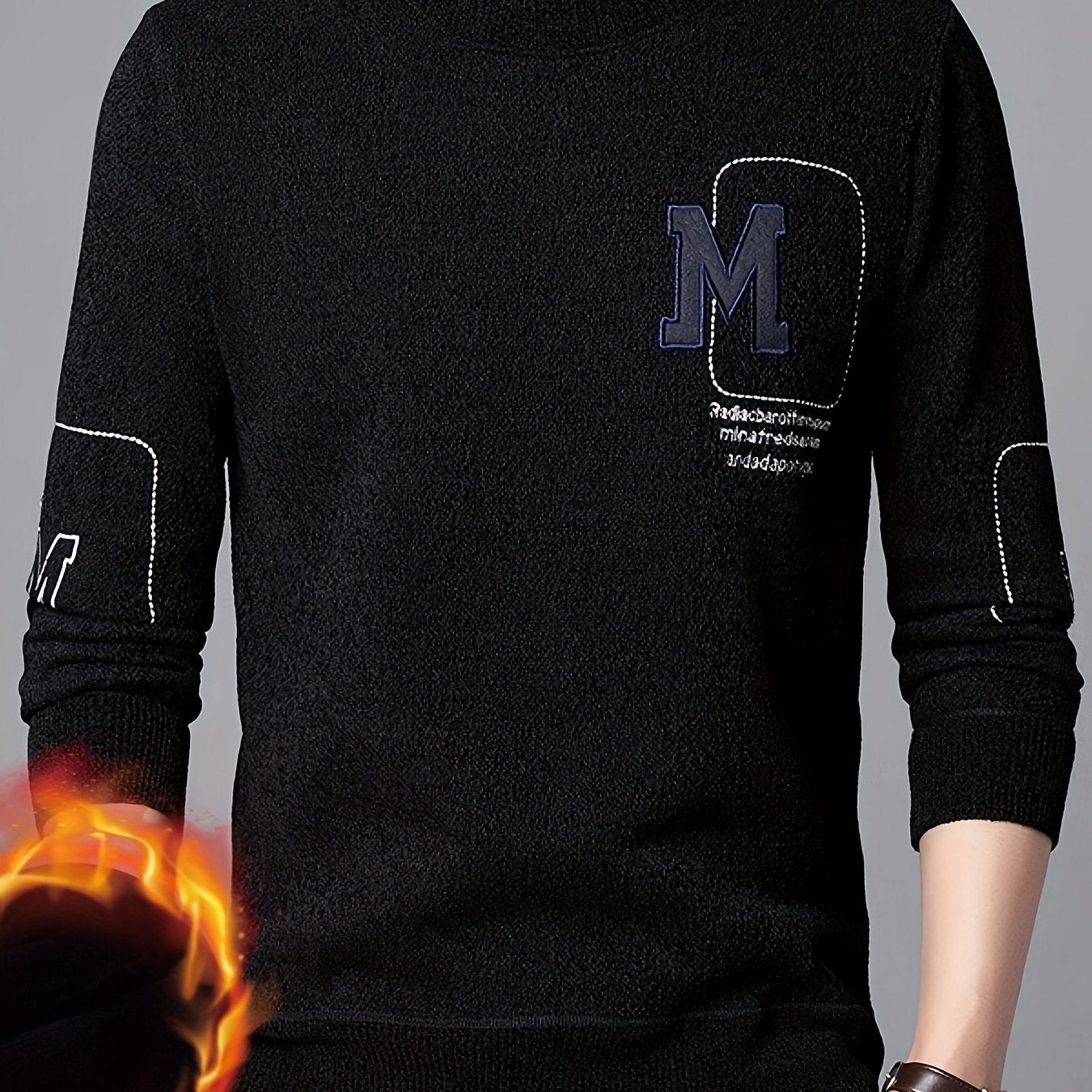 Maglione da uomo Valstrend con motivo M, collo rotondo, maniche lunghe, stile casual, tessuto in poliestere, vestibilità regolare.