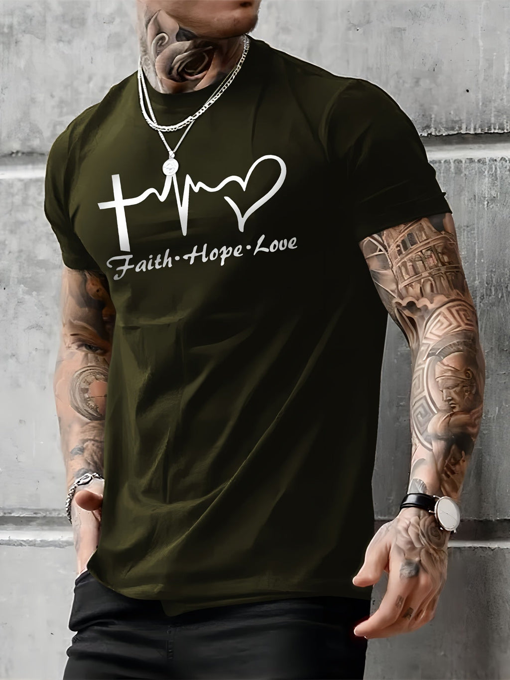 Maglietta da uomo Valstrend con stampa a cuori, girocollo casual, stile estivo, tessuto leggermente elasticizzato, moda street style