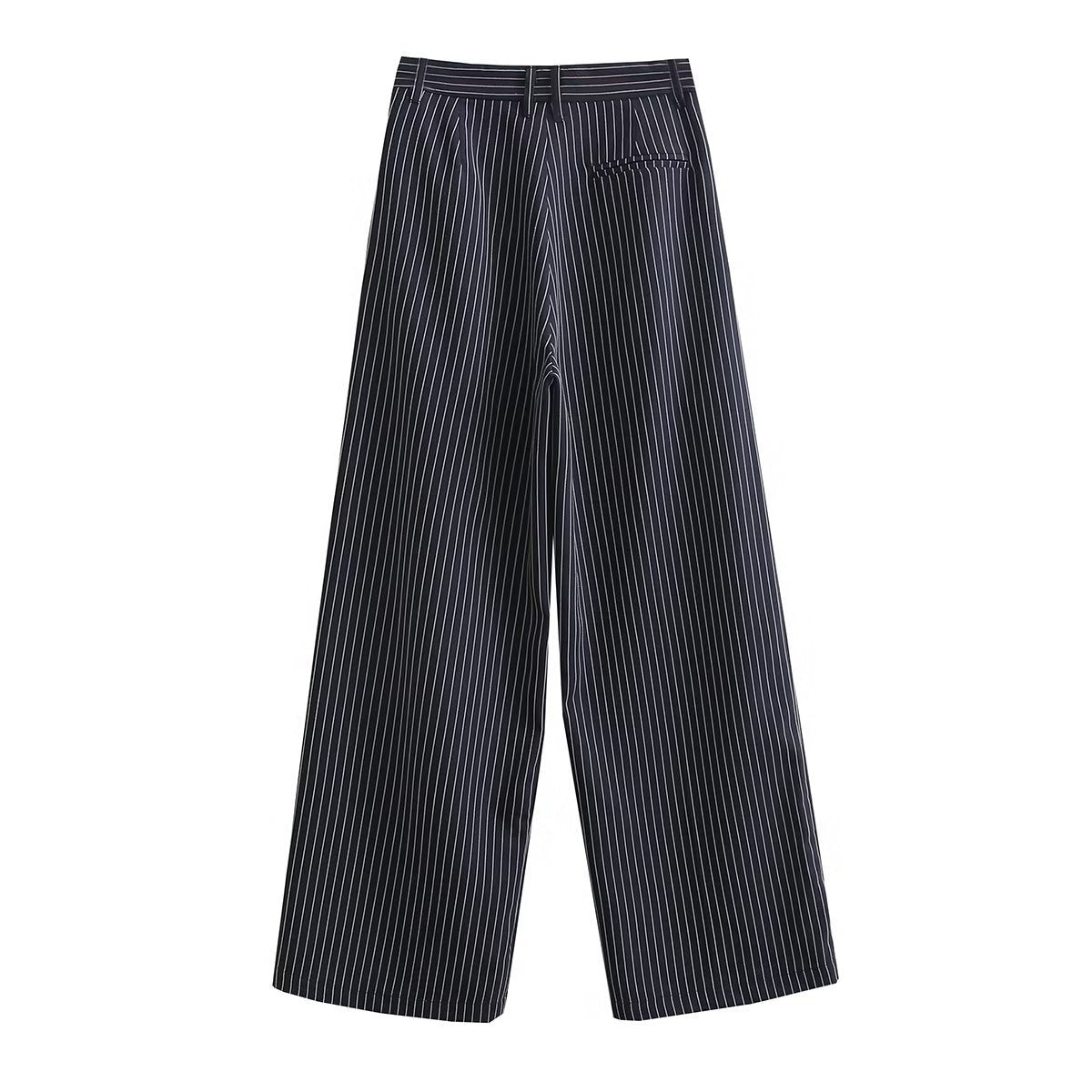 Pantaloni casual a righe Valstrend, vita alta slim fit e gamba larga, tessuto leggero e comodo, stile elegante e pratico.