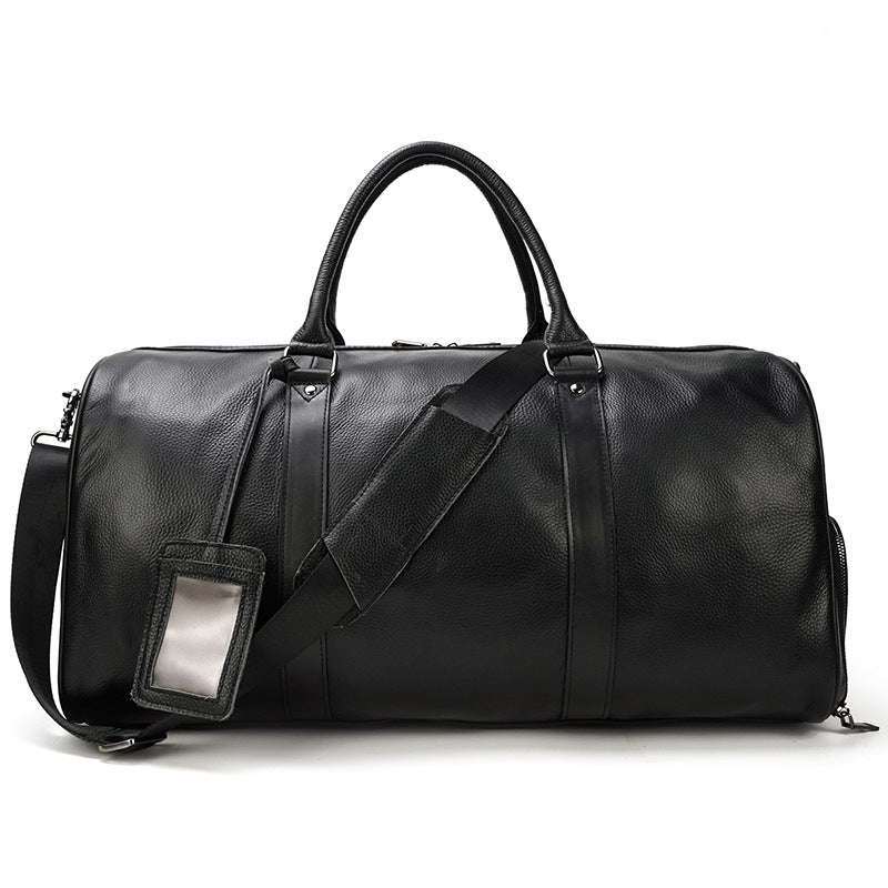Borsa da viaggio da uomo in vera pelle nera Valstrend, elegante e spaziosa per palestra e viaggi.