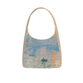 Borsa a spalla in tela con dipinto a olio di un'alba, grande capacità, stile impressionista, marca Valstrend shop.