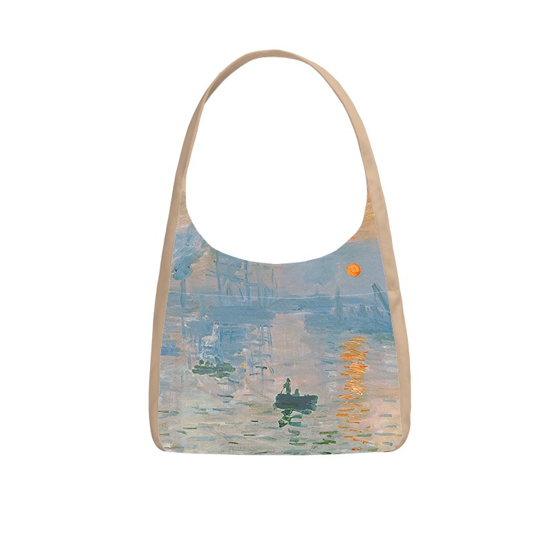 Borsa a spalla in tela con dipinto a olio di un'alba, grande capacità, stile impressionista, marca Valstrend shop.