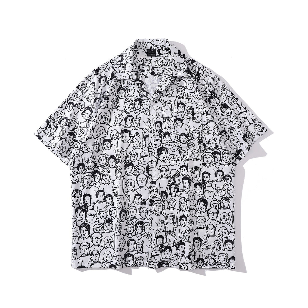 Cuban Collar New Vintage Casual Short Sleeve Printed Shirt Men And Women