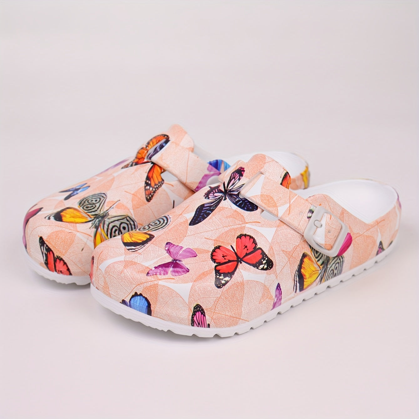 Women's Butterfly Printed Garden Clogs, Trendy Soft Sole Pillow Shoes, Light And Smooth Clogs For Holidays
