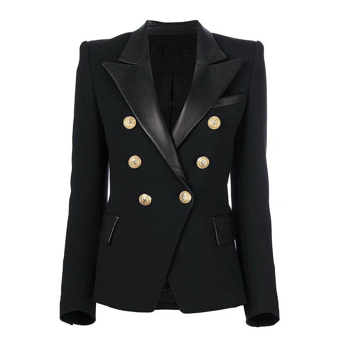 Giacca lunga da donna Valstrend in pelle PU con cuciture fashion, maniche lunghe e doppio petto, stile elegante e moderno