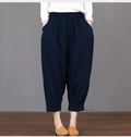 Pantaloni donna primavera estate Valstrend in cotone e lino, vita elastica, colore solido, stile casual e leggero.
