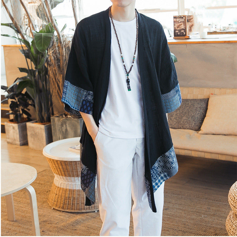 Giacca da uomo a manica lunga in cotone e lino di lunghezza media, stile casual, marca Valstrend, vista frontale.