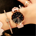Orologio da polso Valstrend Starry Sky Watch con cinturino in pelle e quadrante con effetto cielo stellato.