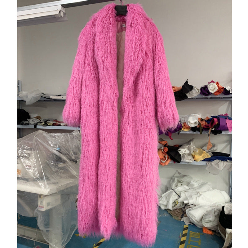 Cappotto invernale femminile in pelle e pelliccia Valstrend, stile alla moda, con dettaglio in pelliccia e chiusura frontale elegante
