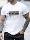 T-shirt casual da uomo Valstrend con stampa Los Angeles, maniche corte, ideale per l'estate e look estivi.