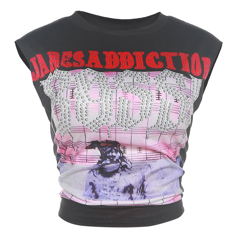 European And American New Printed Street Hipster Sleeveless Slim Slim-fit Casual Shirt