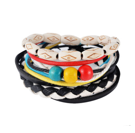 Bracciale in pelle multilayer con perline, stile punk, per uomo e donna, gioielli vintage e moderno, bracciale moda Valstrend.