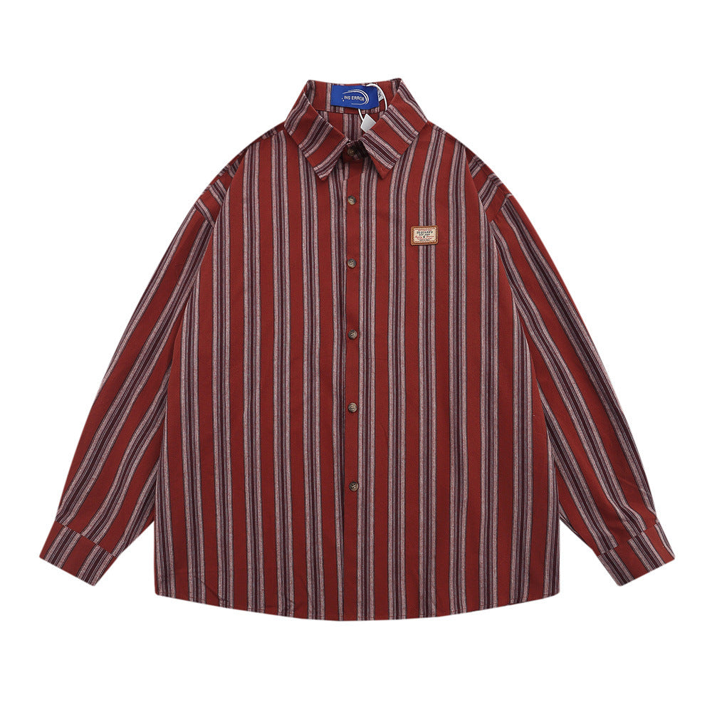 American-style Vintage Vertical Stripes Long-sleeved Shirt Outer Wear Men's And Women's Spring And Autumn Models Casual Top