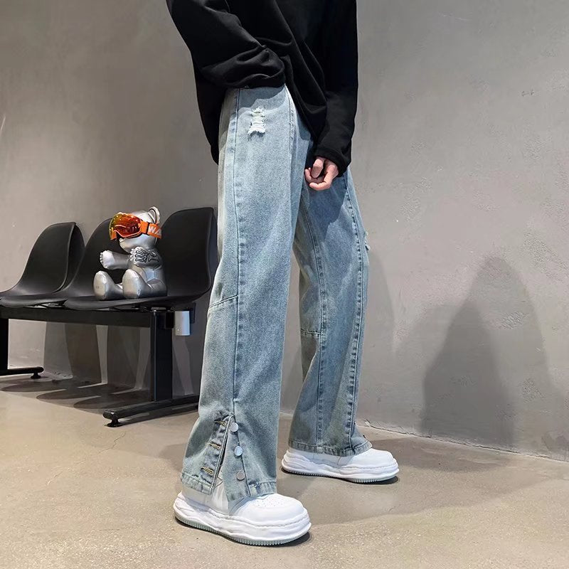 Jeans dritti Valstrend con ricamo di lettere americane, stile hip hop e moda street, pantaloni di alta qualità.