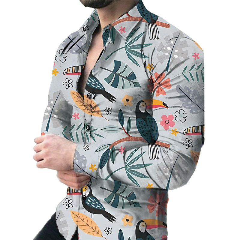 Camicia da uomo casual a maniche lunghe con motivo floreale grande, marca Valstrend, tessuto morbido e stile informale.