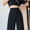 Summer Gray Small Suit Pants Women's Ice Silk High Waist Straight Narrow Wide-leg Pants