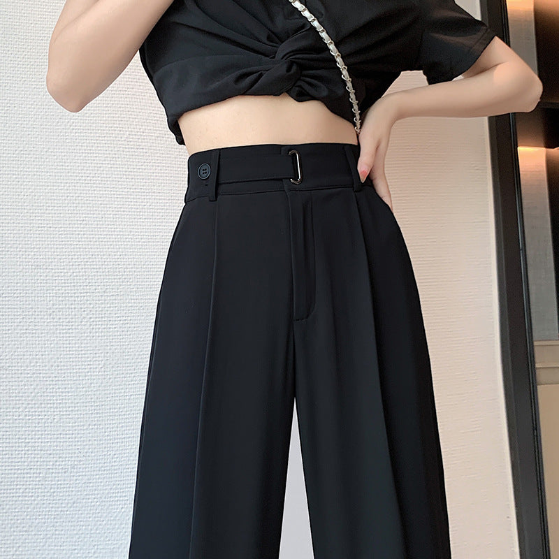Summer Gray Small Suit Pants Women's Ice Silk High Waist Straight Narrow Wide-leg Pants
