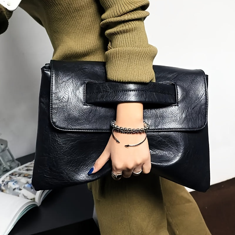 Elegant Solid Color Envelope Clutch Crossbody Bag with Removable Strap, Magnetic Closure, Faux Leather, Polyester Lined, Edge Paint Detail from Guangzhou