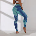 Pantaloni sportivi a vita alta con motivo tie-dye, modello tight, marca Valstrend Shop, visibili in dettaglio nell'immagine.