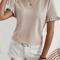 T-shirt donna Valstrend con maniche a volant, collo rotondo, tessuto solido, maniche corte, stile casual per primavera estate