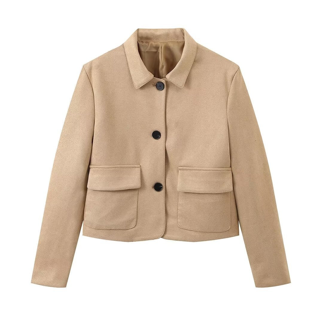 Giacca elegante retrò con colletto a punta, modello all-match, marca Valstrend, stile fashion e di tendenza.