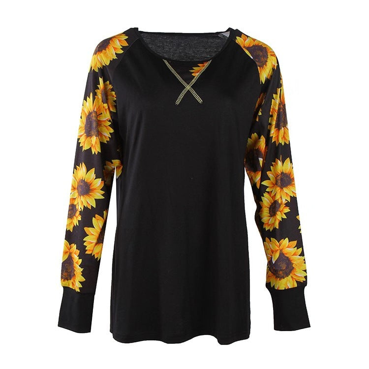 Printed T-shirt Sunflower Long Sleeve Top Leopard Camouflage Long Sleeve